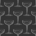 Saucer glass seamless pattern. Hand drawn champagne glass sketch