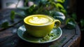 Saucer hosts Green Matcha Tea Latte Cup, Refreshing Twist. Ai Generated Royalty Free Stock Photo