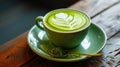 Saucer hosts Green Matcha Tea Latte Cup, Refreshing Twist. Ai Generated Royalty Free Stock Photo