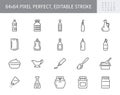 Sauces line icons. Vector illustration include icon - jug, cup, vinegar, mayonnaise, ketchup, sour cream, cheese sauce