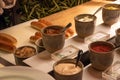 Sauces selection during the international cuisine dinner outdoors setup at the island restaurant