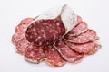 Saucisson sec delicious french salami on a white background Royalty Free Stock Photo
