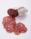 Saucisson sec delicious french salami on a white background Royalty Free Stock Photo