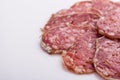 Saucisson sec delicious french salami on a white background Royalty Free Stock Photo