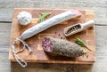 Saucisson and spanish salami Royalty Free Stock Photo