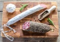 Saucisson and spanish salami Royalty Free Stock Photo