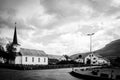 Sauda Norway church in black and white