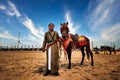 Saudi Arab Horse rider with his horse on traditional desert safari festival in abqaiq Saudi Arabia. 10-Jan-2020 Royalty Free Stock Photo