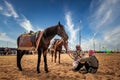 Saudi Arab Horse rider with his horse on traditional desert safari festival in abqaiq Saudi Arabia. 10-Jan-2020 Royalty Free Stock Photo