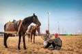 Saudi Arab Horse rider with his horse on traditional desert safari festival in abqaiq Saudi Arabia. 10-Jan-2020 Royalty Free Stock Photo