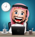 Saudi Arab Man Character Working on Office Desk Table