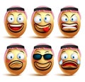 Saudi arab man egg faces set of vector wearing agal and ghutrah or head dress Royalty Free Stock Photo