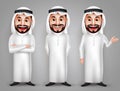 Saudi arab man vector character set with different friendly gesture