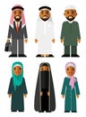 Saudi arab people characters stand set in flat style isolated on white background