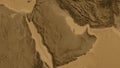 Saudi Arabia area. Sepia elevation map Royalty Free Stock Photo