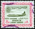 SAUDI ARABIA - CIRCA 1960: A stamp printed in Saudi Arabia shows a Convair 440 airplane, circa 1960. Royalty Free Stock Photo