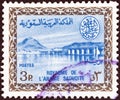 SAUDI ARABIA - CIRCA 1960: A stamp printed in Saudi Arabia shows Wadi Hanifa Dam, near Riyadh, circa 1960.