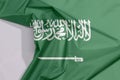 Saudi Arabia fabric flag crepe and crease with white space. Royalty Free Stock Photo