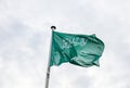 Saudi Arabia flag on a pole waving, cloudy sky background Royalty Free Stock Photo
