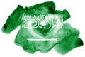 Saudi Arabia flag is depicted in liquid watercolor style isolated on white background