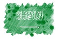 Saudi Arabia flag is depicted in liquid watercolor style isolated on white background Royalty Free Stock Photo