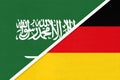 Saudi Arabia and Germany, symbol of national flags from textile. Championship between two countries
