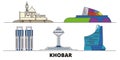 Saudi Arabia, Khobar flat landmarks vector illustration. Saudi Arabia, Khobar line city with famous travel sights