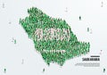 Saudi Arabia or KSA Map and Flag. A large group of people in the Saudi Arabia flag color form to create the map. Royalty Free Stock Photo