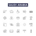 Saudi arabia line vector icons and signs. Arabia, Middle East, Oil, Despotism, Islam, Desert, Religious, Riyadh outline