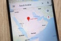 Saudi Arabia location on Google Maps displayed on a modern smartphone