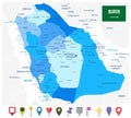 Saudi Arabia Map Administrative Divisions Blue Colors and Flat Map Icons Royalty Free Stock Photo