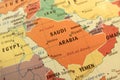 Saudi Arabia map on globe