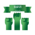 Saudi arabia national day, green raised hands ribbon gradient style icon