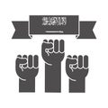 Saudi arabia national day, raised hands ribbon silhouette style icon