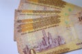 Saudi Arabia 10 SAR ten Saudi riyals cash money banknote with the photo of king Abdullah Bin AbdulAziz Al Saud, Murabba palace and