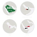 Saudi Arabia, United Arab Emirates, Qatar, Yemen map contour and national flag in a circle