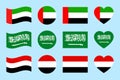 Saudi Arabia, The United Arab Emirates, Yemen flags vector illustration. KSA, UAE, Yemenite official symbols. geometric