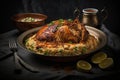 Saudi Arabian dish chicken kabsa with rice mandi Illustration AI Generative