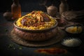 Saudi Arabian dish chicken kabsa with rice mandi Illustration AI Generative