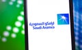 Saudi Aramco logo on smartphone screen.