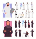 Saudi businesswoman and businessman in different gestures and poses set, woman and man Royalty Free Stock Photo