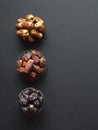 Saudi dates fruits are laid out on a dark table. Royalty Free Stock Photo