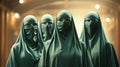 Saudi Islamic women in green burqas Royalty Free Stock Photo