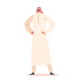 Saudi Male Character Wearing Thawb or Kandura Dress Isolated on White Background. Arab Man in Traditional Clothes