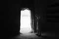 Saudian inside a Nabatean tomb in MadaÃÂ®n Saleh archeological si