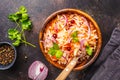 Sauerkraut with cranberries in a wooden bowl, top view Royalty Free Stock Photo