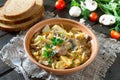 Sauerkraut with mushrooms, meat and tomato sauce with fresh vegetables Royalty Free Stock Photo