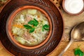 Sauerkraut soup is a traditional dish of Russian, Ukrainian or Polish cuisine. Kapustnyak