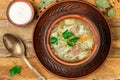 Sauerkraut soup is a traditional dish of Russian, Ukrainian or Polish cuisine. Kapustnyak