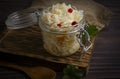 Sauerkraut salad marinated fresh natural nutrition cooking on wooden background, culinary vegetarian